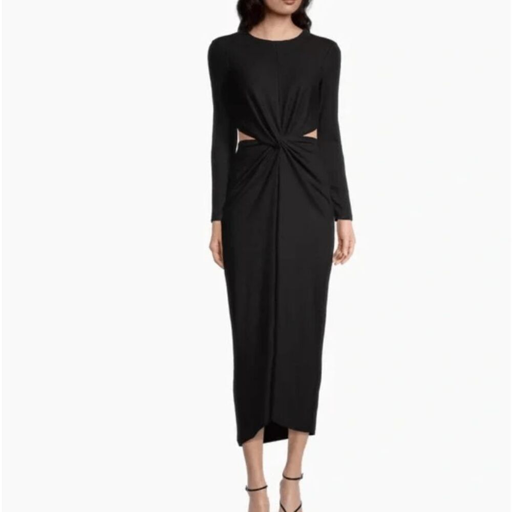 Significant Other Odelia Twisted Cut-Out Ribbed‎ Midi Dress Black Stretch Size 2